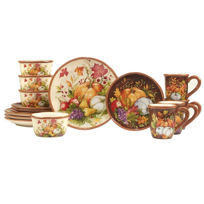 Harvest Blessings Multicolor Ceramic 16-Piece Thanksgiving Dinnerware Set