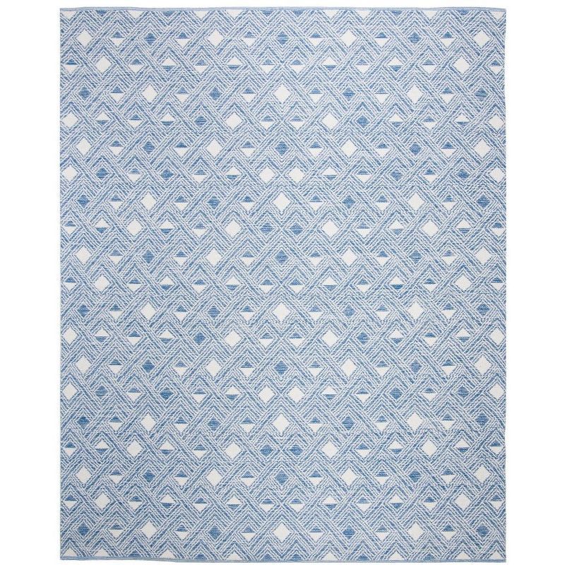 Coastal Charm Blue & Ivory Geometric Hand-Woven Cotton Rug 8' x 10'