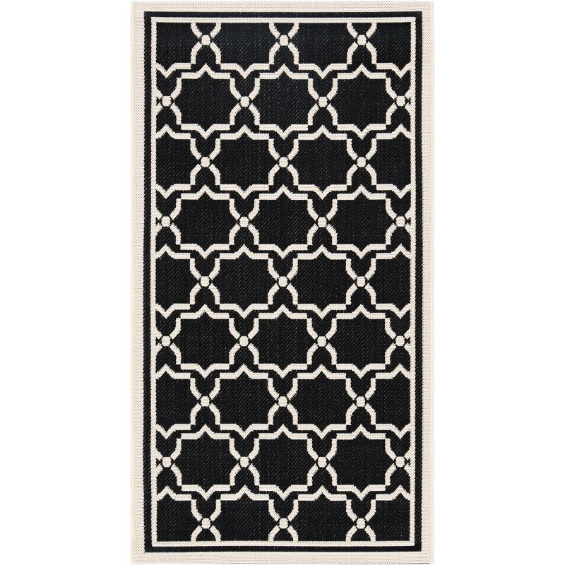 Black and Beige Geometric Low Pile Synthetic Area Rug