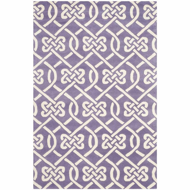 Ivory and Purple Hand-Tufted Wool 4' x 6' Area Rug