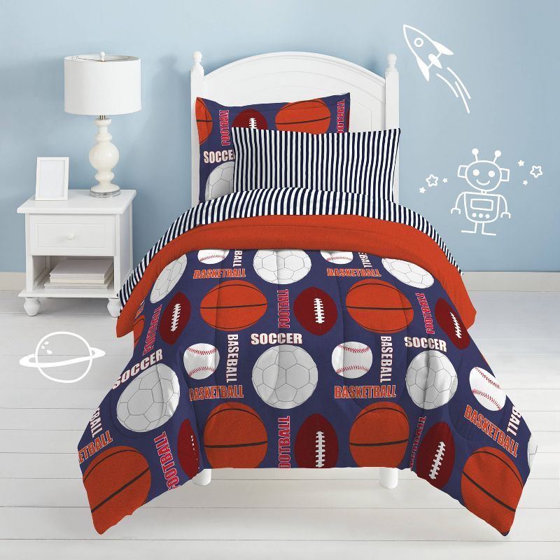 Navy Reversible Microfiber Twin Kids Sports Bed Set