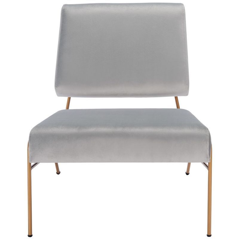 Cantilever-Inspired Luxe Grey Velvet Accent Chair with Gold Metal Frame