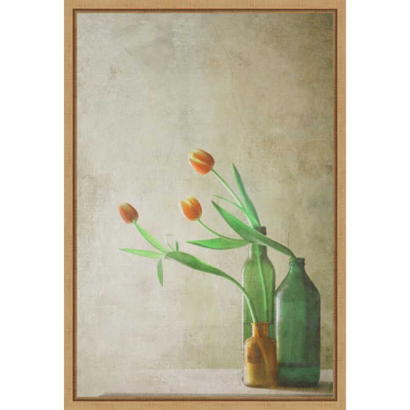 Three Tulip Flowers Framed Botanical Canvas Print 16 x 23 inches