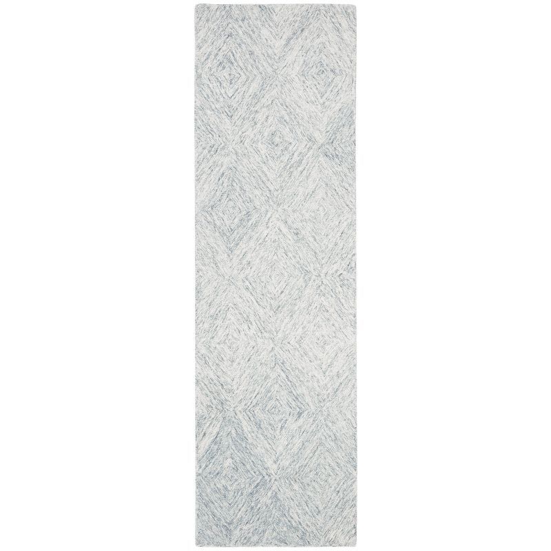 Gray Hand-Tufted Wool and Viscose Geometric Runner Rug