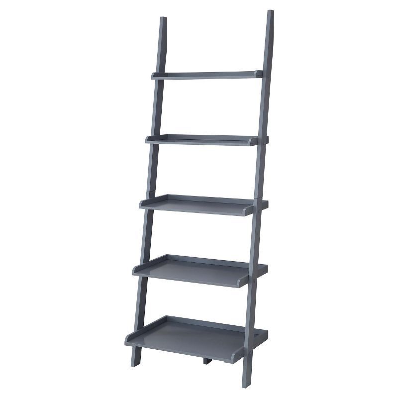 Gray 5-Shelf Ladder Bookshelf with Classic Design