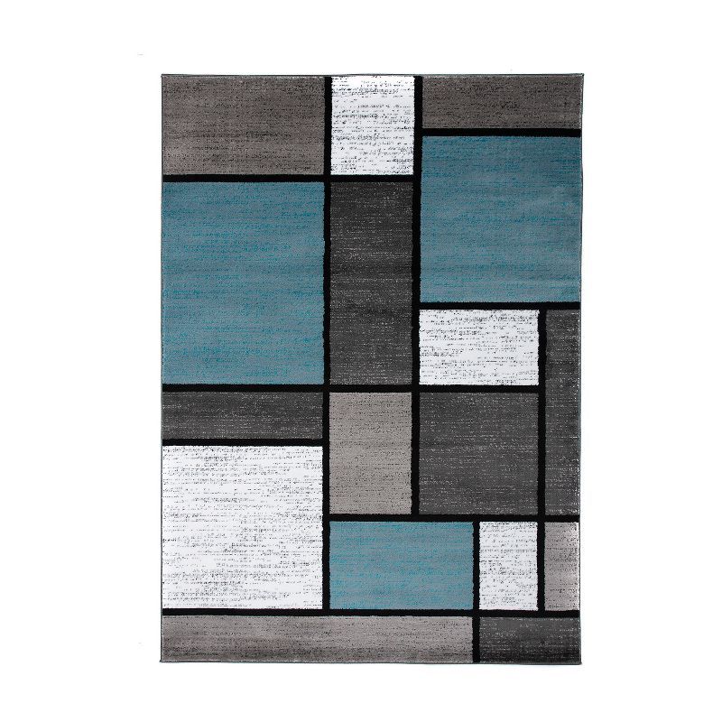 Modern Geometric Blue Gray Easy-Care Area Rug - 6'6"x9'
