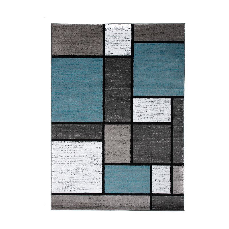 Modern Geometric Blue and Gray Easy-Care Synthetic Area Rug, 5' x 7'