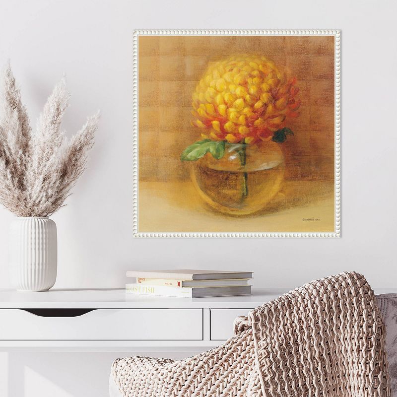 22"x22" Yellow Chrysanthemum in Glass Framed Canvas Print