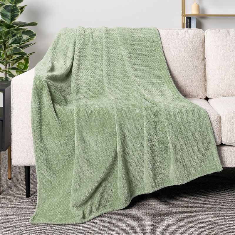 Sage Green Microfiber Fleece Throw Blanket for Couch