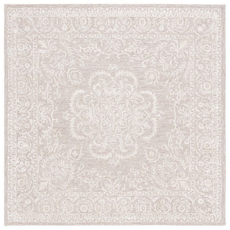 Beige and Ivory Hand-Tufted Wool Square Area Rug 6'x6'