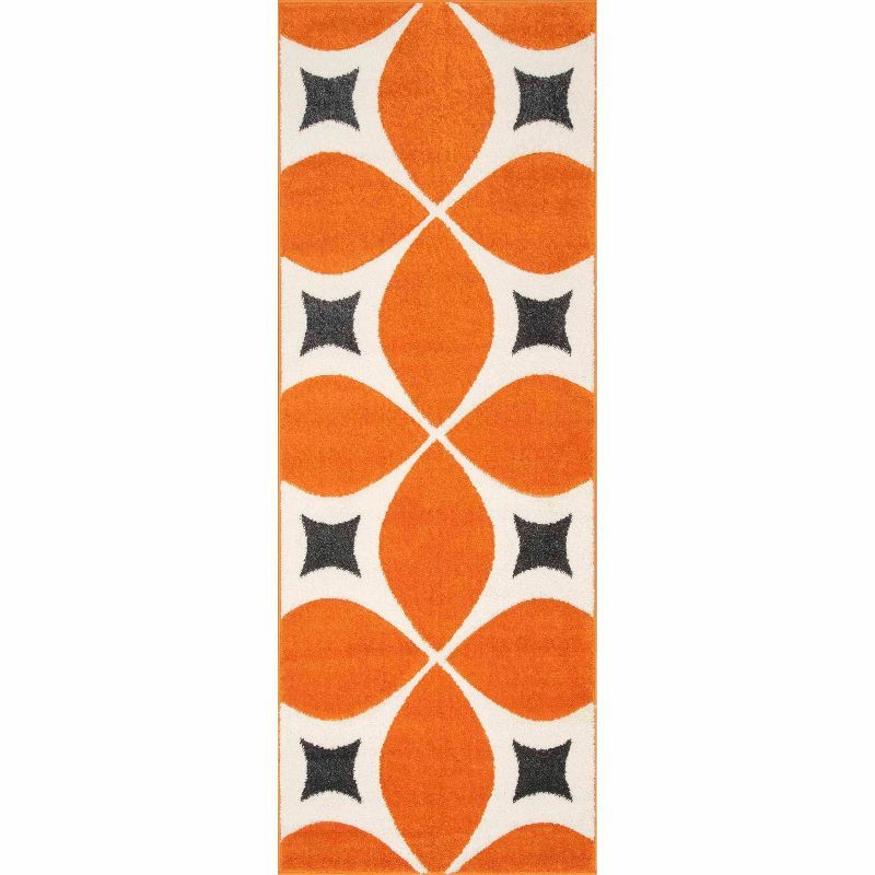 Handmade Tufted Deep Orange Synthetic Runner Rug, 32x6 in