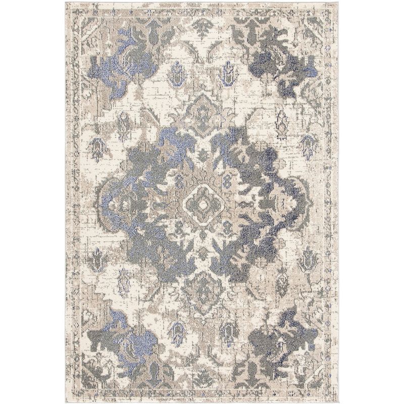 Beige and Purple Distressed Rectangular Synthetic Area Rug