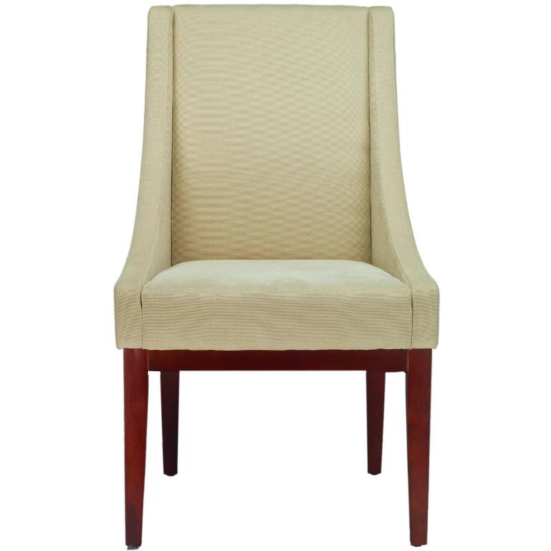 Elegant Transitional Sloping Armchair in Natural Cream with Cherry Mahogany Legs