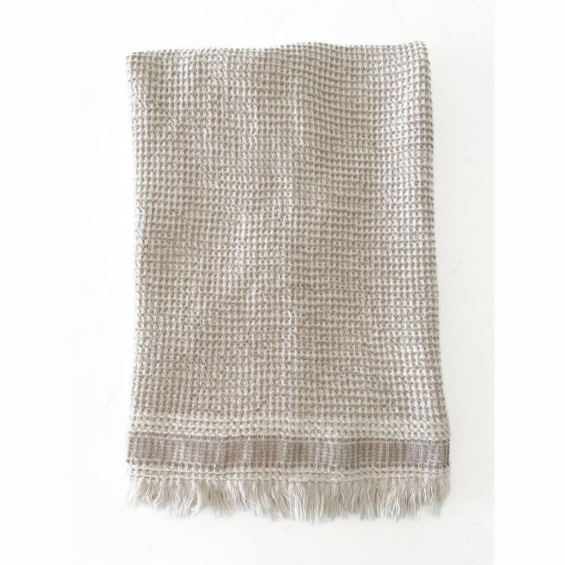 Warm Beige Mini Waffle Turkish Cotton Bath Towel with Striped Edge