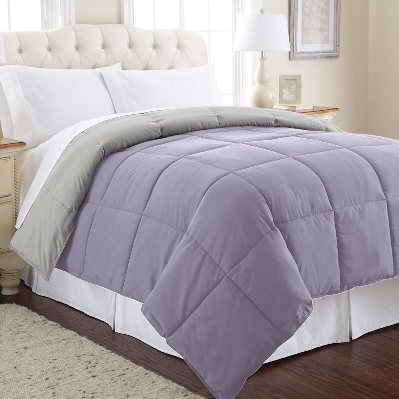 Amethyst and Silver Reversible Microfiber Queen Comforter