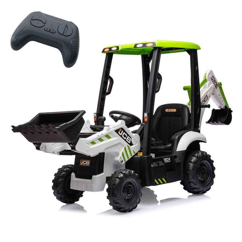 12V White and Green Kids Ride-On Excavator with Remote Control