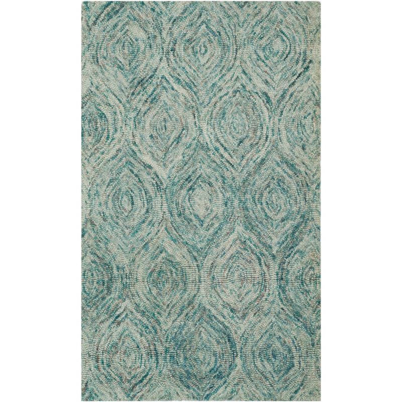 Off-White and Sea Blue Hand-Tufted Wool 4' x 6' Rug