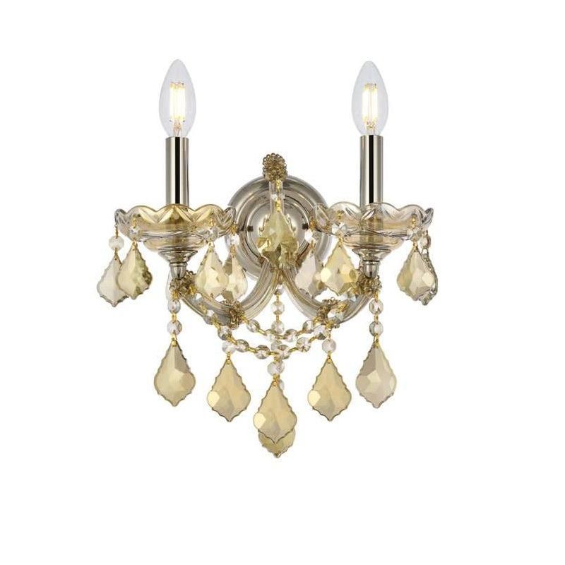 Golden Teak Crystal Trim 2-Light Wall Sconce