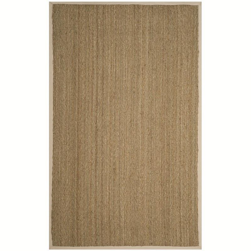 Ivory and Natural Herringbone Seagrass Area Rug, 5' x 8'