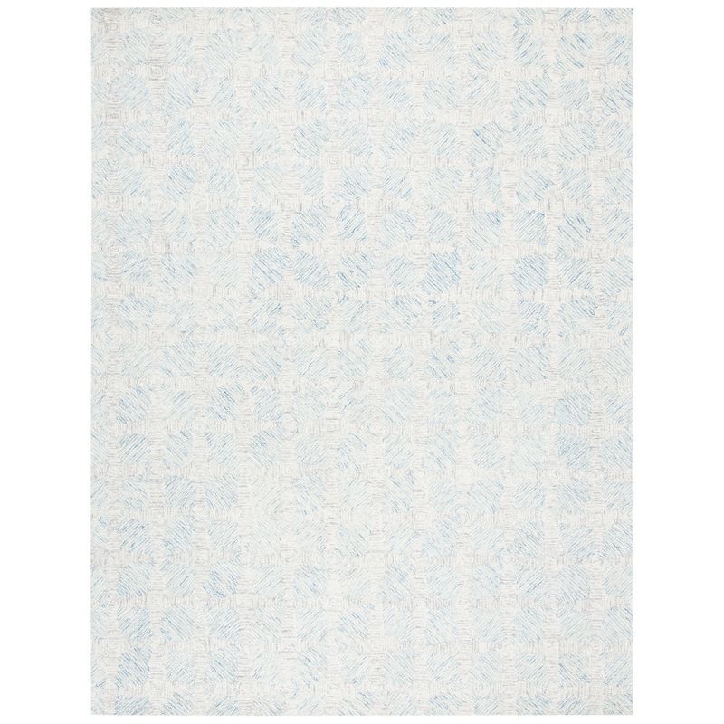Ivory and Light Blue Round Abstract Handmade Wool Rug