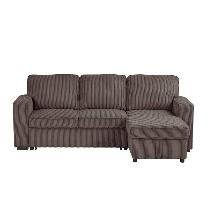 Brown Corduroy Fabric Sectional Sofa with Storage and Pull-Out Bed