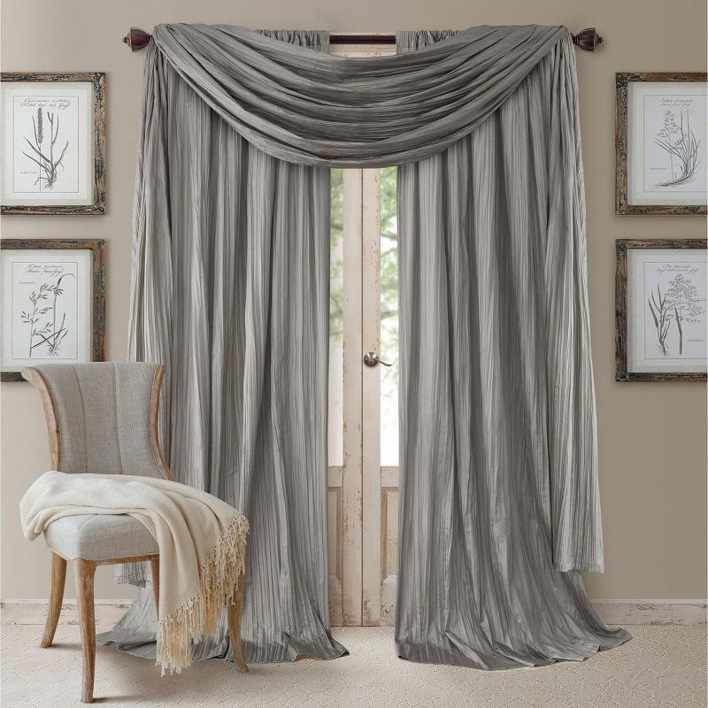 Sterling Gray Faux Silk Rod Pocket Curtain Panel Set with Scarf Valance