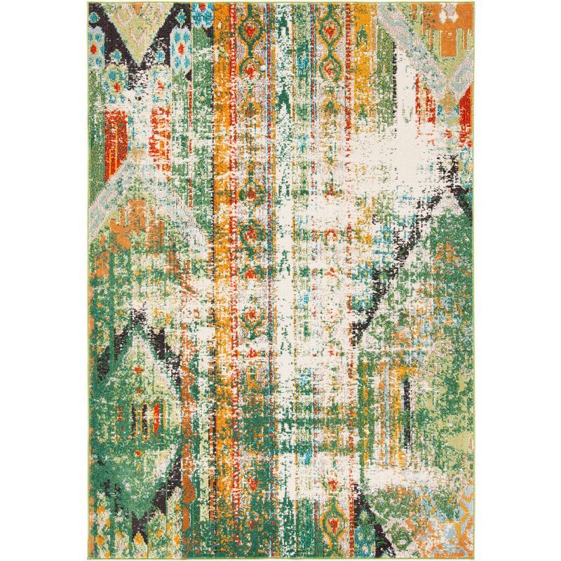 Green and Orange Distressed Boho Chic Area Rug