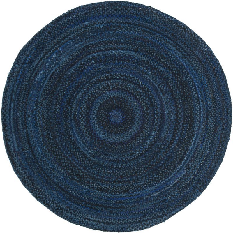 Handmade Black Cotton Reversible 6' Round Braided Rug