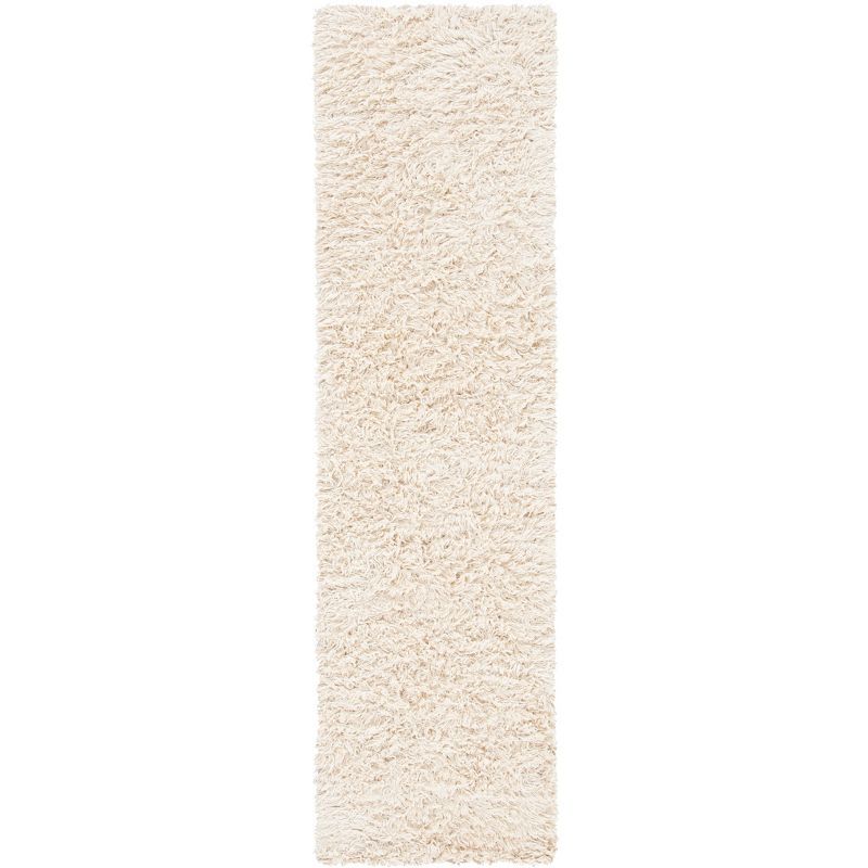 Ivory Hand-Tufted Wool and Synthetic Shag Runner Rug