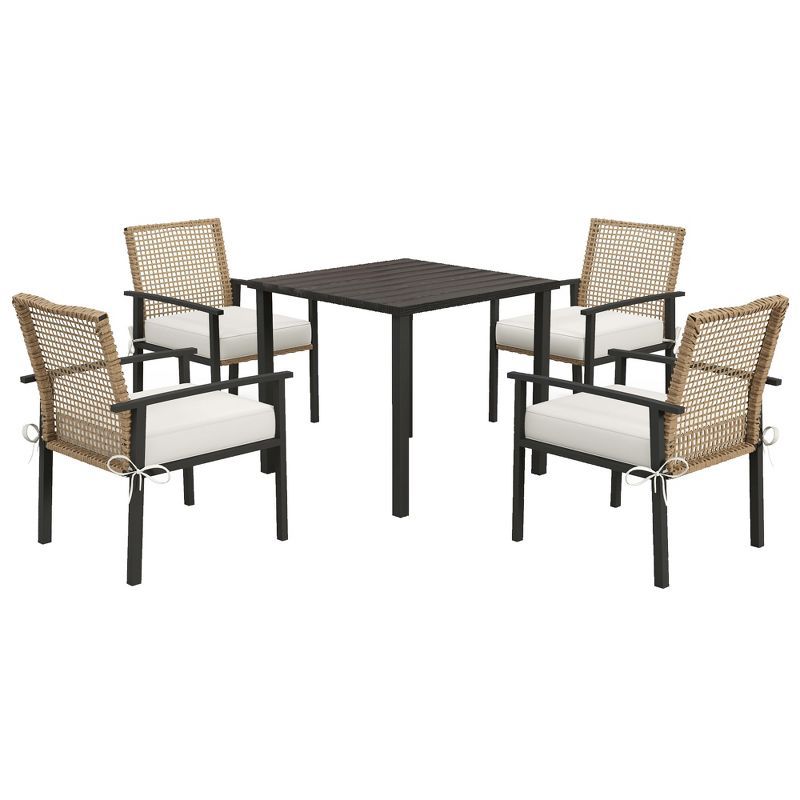 Outsunny Beige Wicker and Metal 4-Person Patio Dining Set