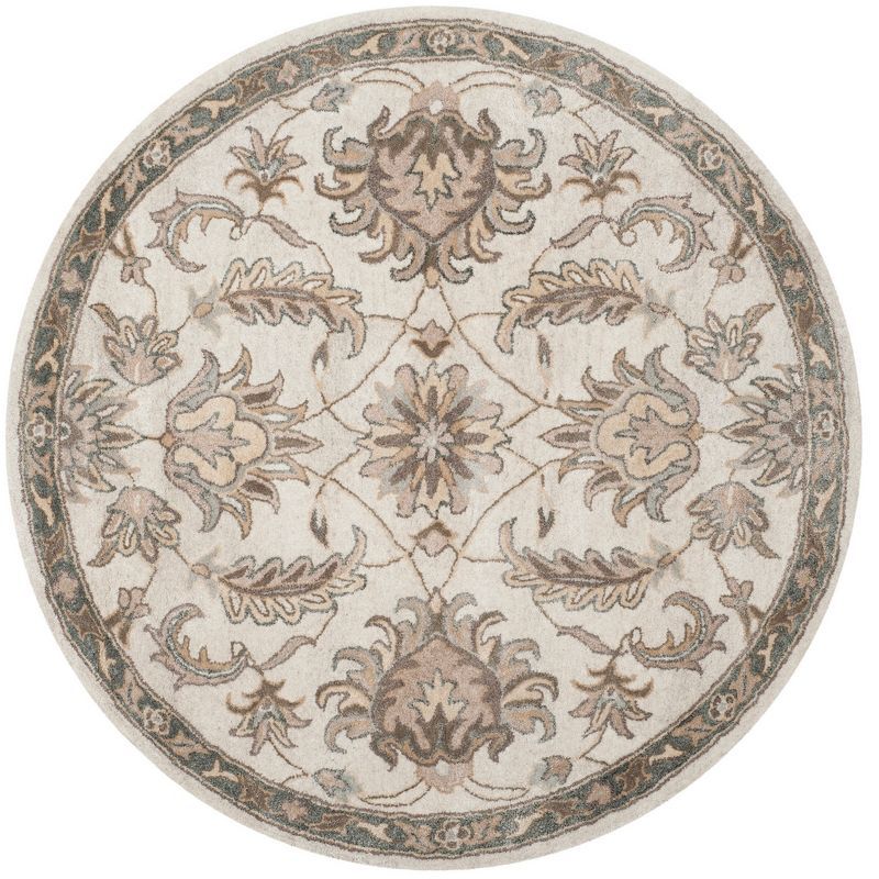 Handmade Ivory Floral Tufted Wool Round Rug, 5' x 5'