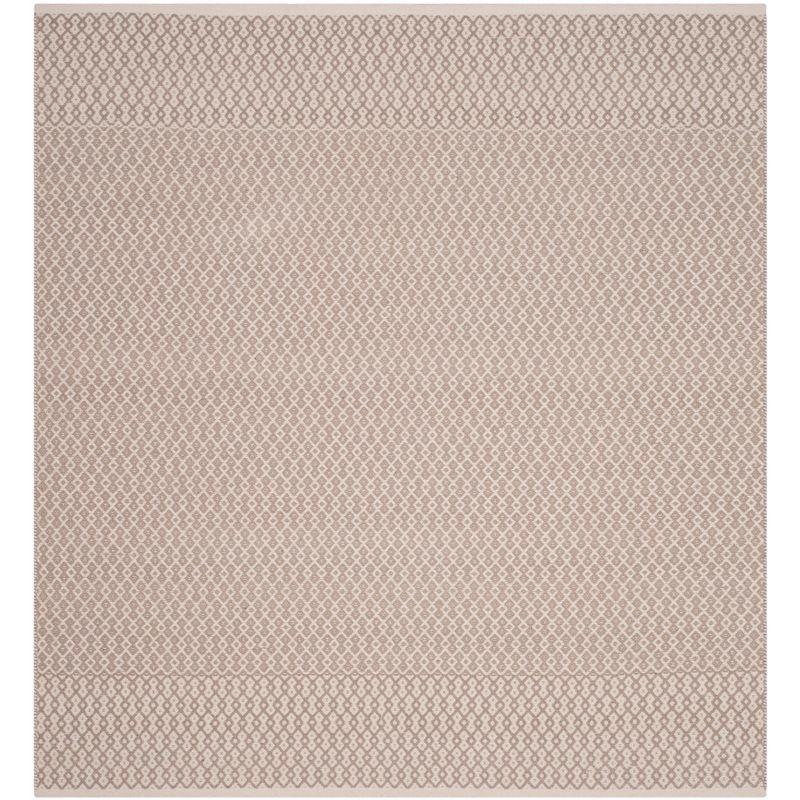 Ivory and Grey Hand Woven Cotton Square Area Rug