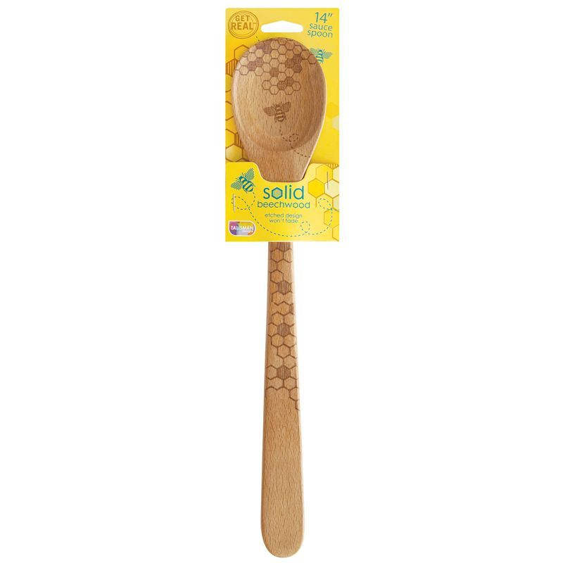 14" Beechwood Sauce Spoon with Honey Bee Design