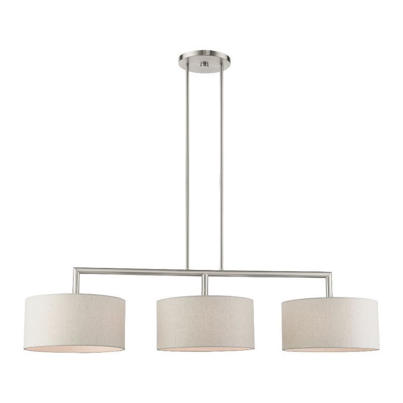 Meridian Brushed Nickel 3-Light Linear Chandelier with Oatmeal Shades