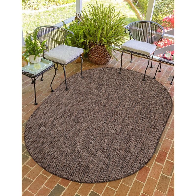 Light Brown Oval Synthetic Outdoor Area Rug 4' x 6'