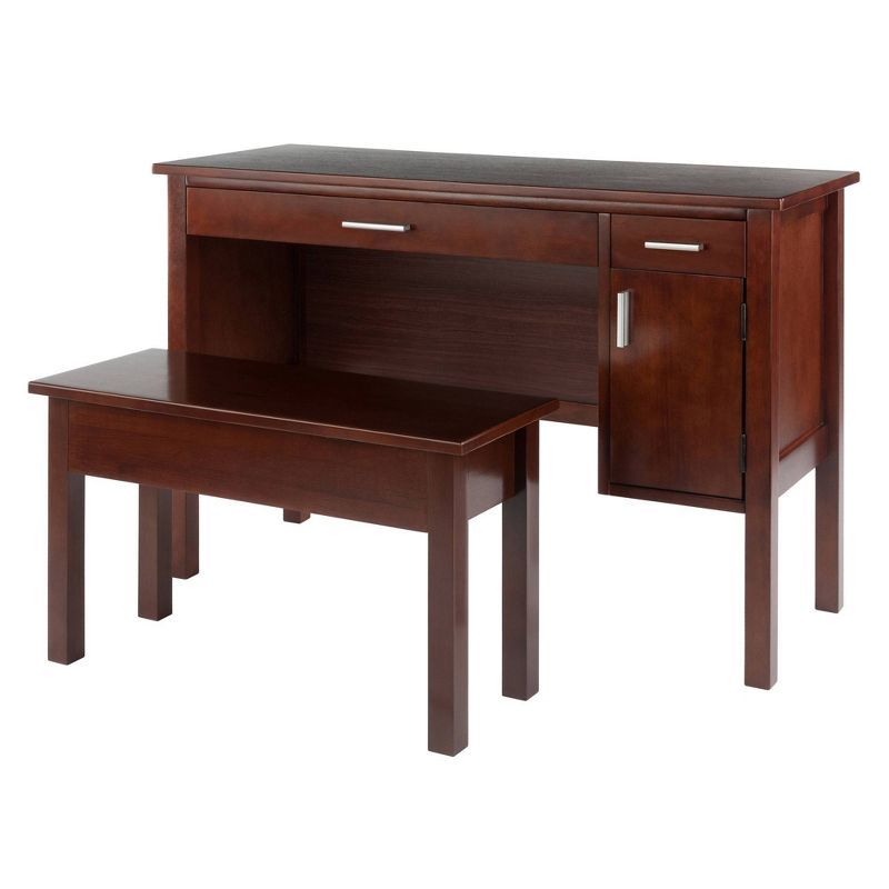 Transitional Emmett Walnut Home Office Desk Set with Storage Bench