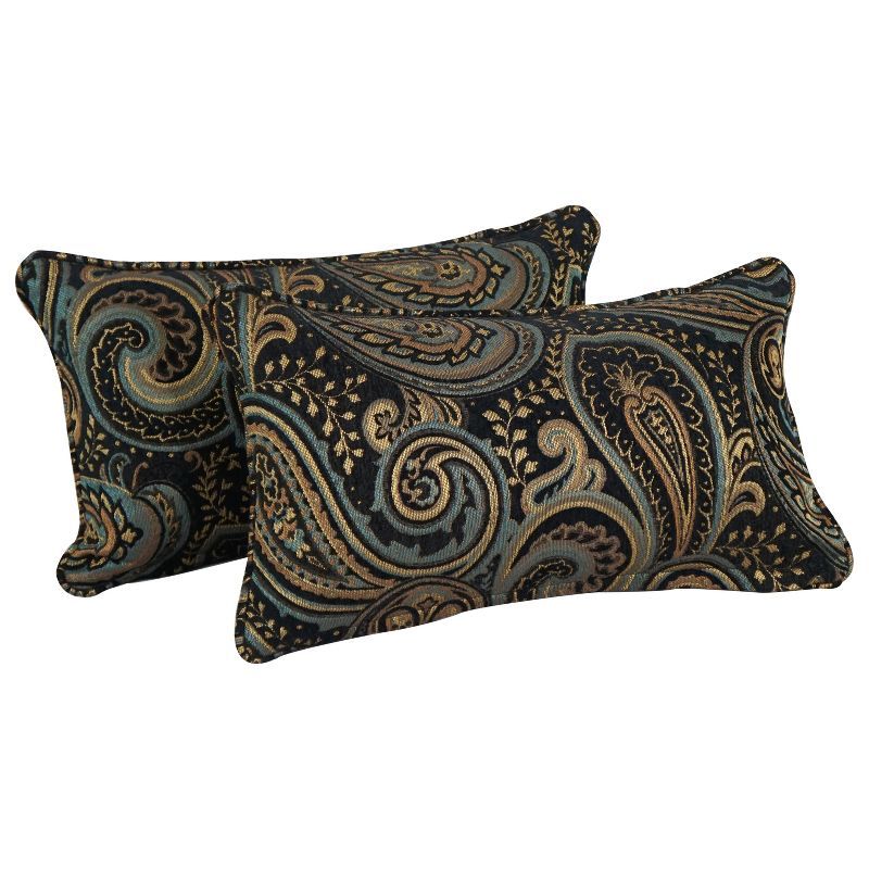 Black Paisley Cotton Canvas Rectangular Throw Pillows Set