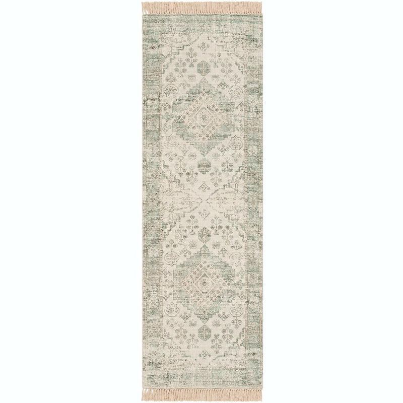 Sandiacre 2'6" x 8' Green and Beige Cotton Wool Runner Rug
