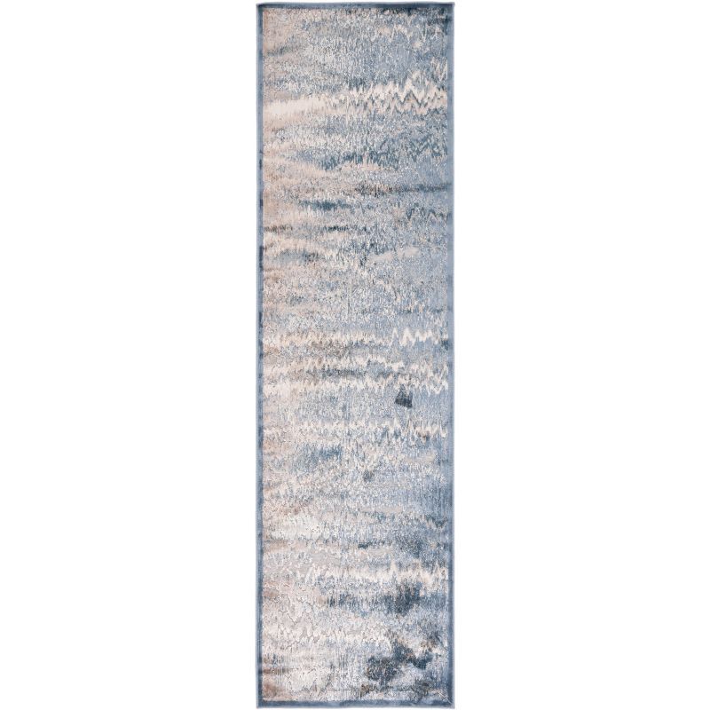 Gray and Blue Viscose Chenille Runner Rug