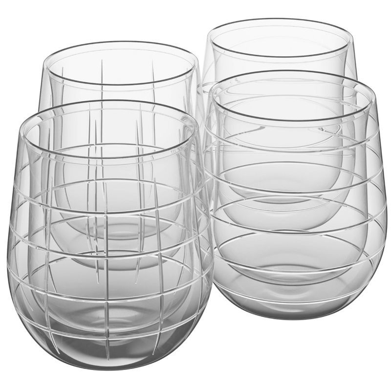 Fifth Avenue Clear Etched Double Wall 9 oz Water Glasses Set