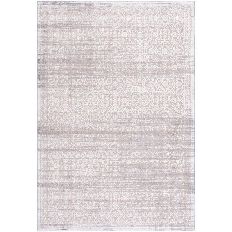 Beige and Ivory Hand-Knotted Synthetic Area Rug