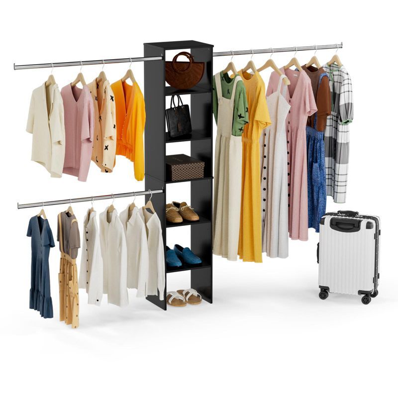 Black Wood Walk-In Closet Organizer Tower System with 5 Shelves