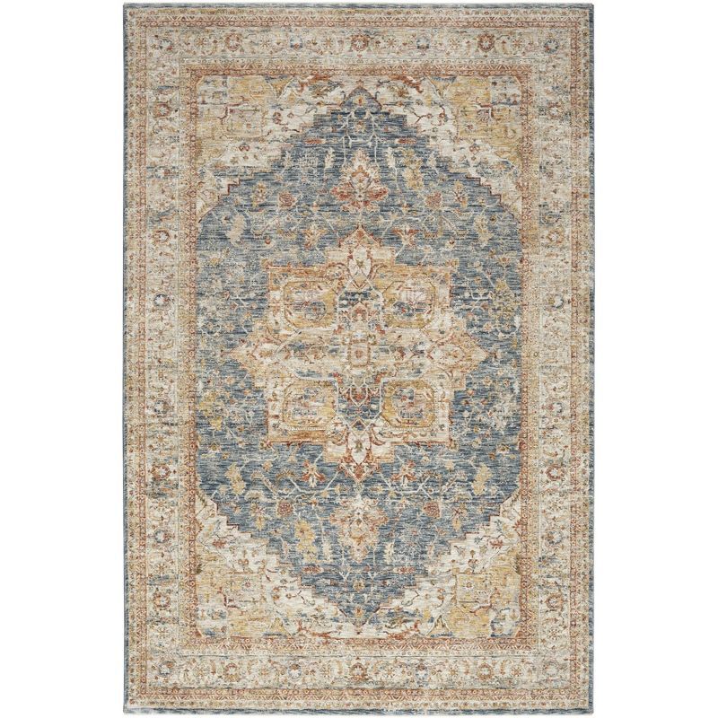 Ivory Blue Petra Vintage-Inspired Rectangular Area Rug, 9'3" x 12'7"