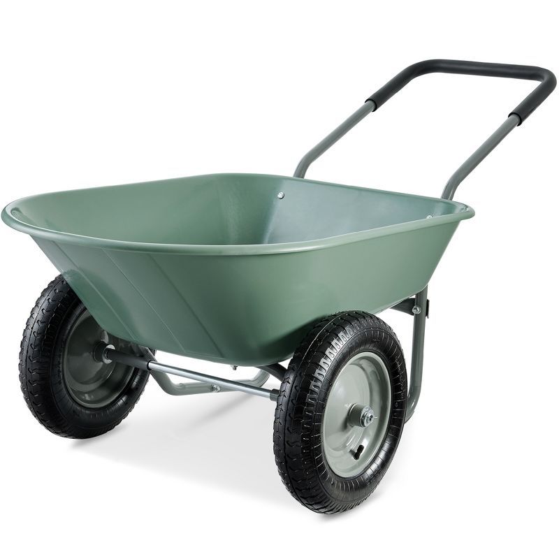 Seafoam Green Heavy-Duty Dual-Wheel Garden Cart with Plastic Bin