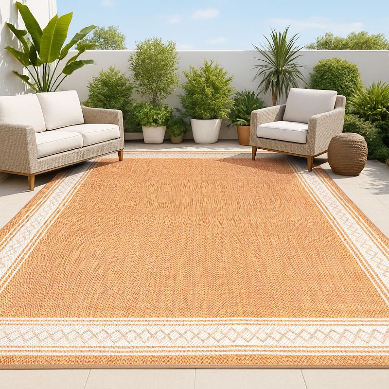 Lucia Classic Diamond Border Orange and Cream Synthetic Rectangular Rug
