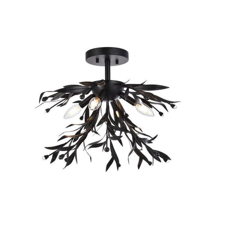 Priscilla Black Steel 4-Light Flush Mount with Clear Crystal Accents