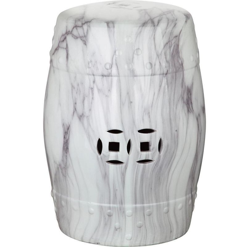 White Ceramic Swirl Garden Stool with Rivets