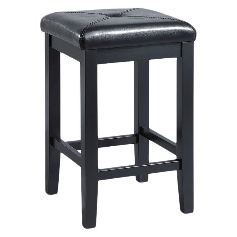 Elegant Backless Black Leather Wood Counter Stool, Set of 2