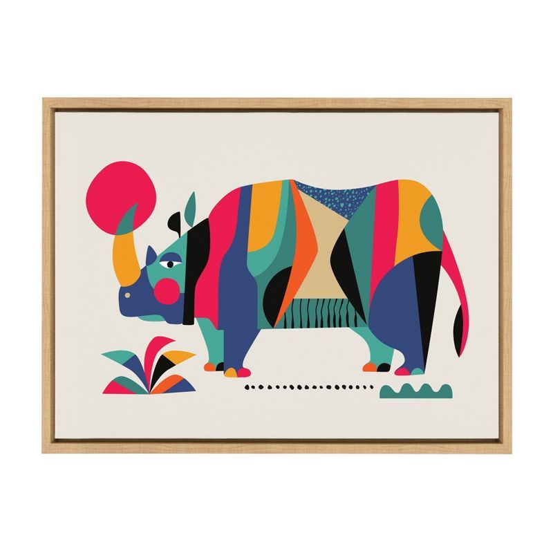 Colorful Rhinoceros Canvas Print with Natural Frame, 27" x 22"