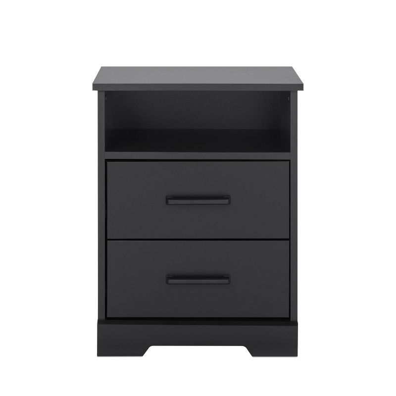 Rustic Black 2-Drawer Nightstand with Open Shelf